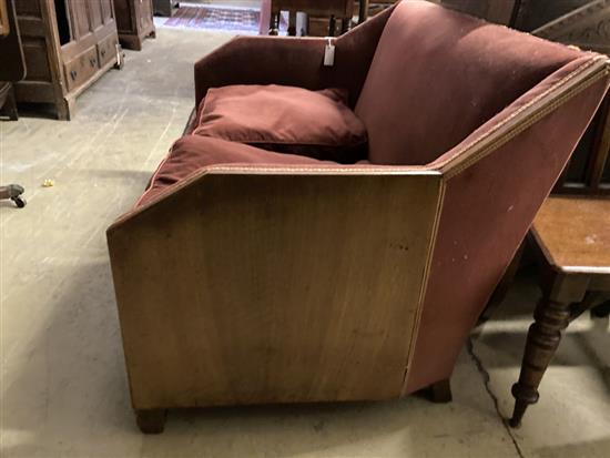 An Art Deco mahogany framed two seater settee, width 133cm depth 80cm height 77cm